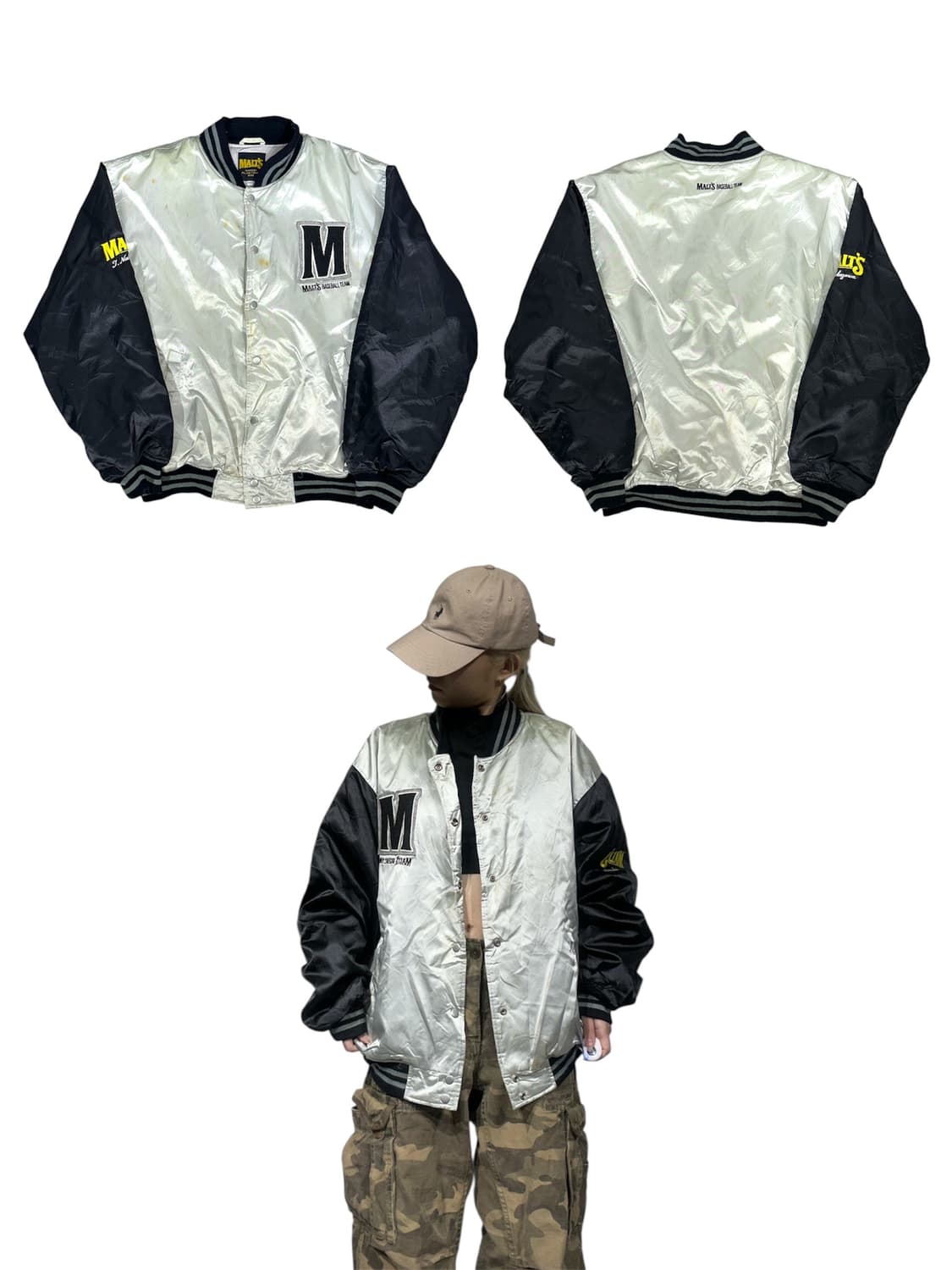 산토리 멜츠 그레이 블랙 배색 바시티 야구 잠바 자켓 L 상품이미지1