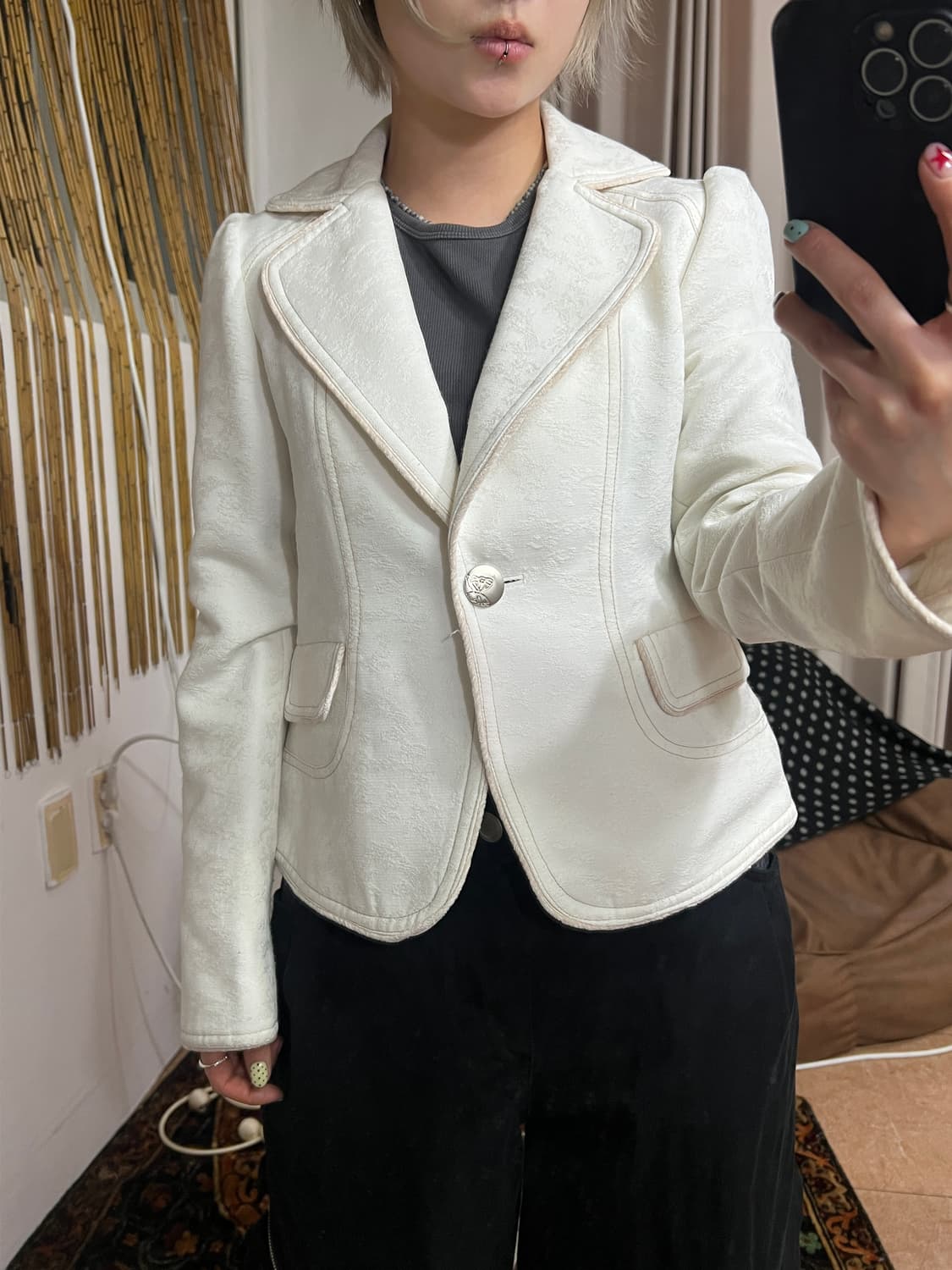 빈티지 여성 플라워패턴 원버튼 블레이저 자켓 상품이미지2