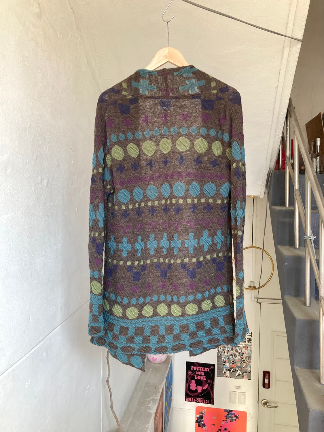 하구미 패턴 니트 롱 레이어드 가디건 상품이미지5