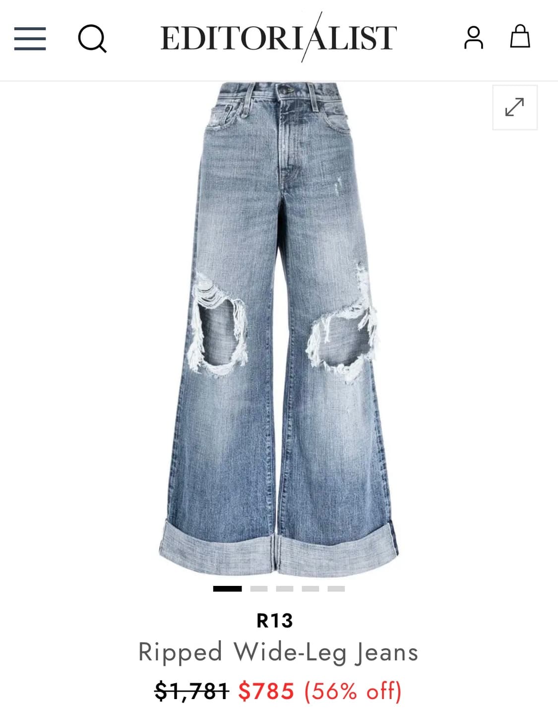 R13 알썰틴 와이드 디스트로이드 진 상품이미지1