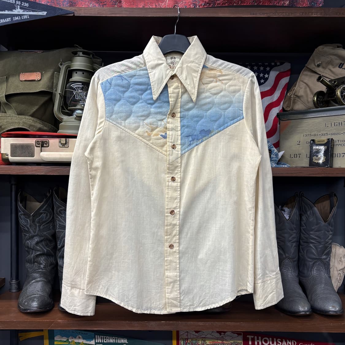 70s Alfie 캘리포니아 홀스프린팅 엠보싱 퀼팅 웨스턴셔츠 N594 상품이미지1