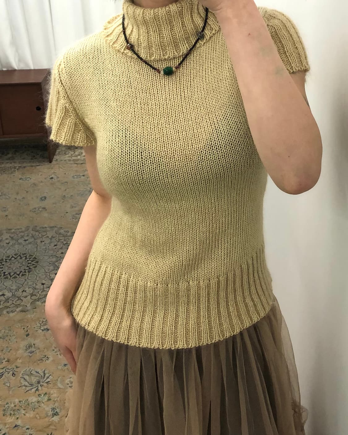 베이지 하이넥 반팔 니트 상품이미지3