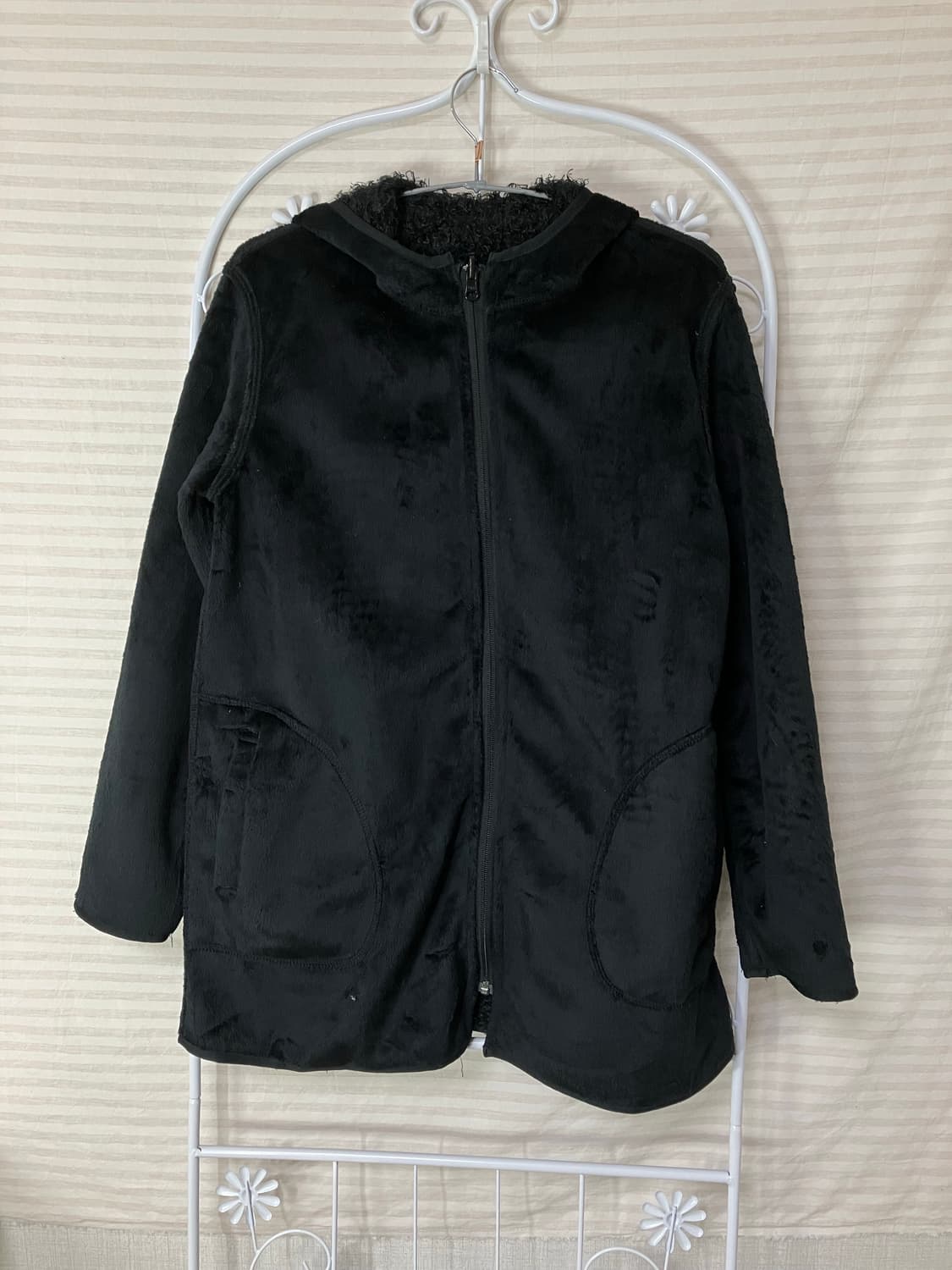 빈티지 블랙 모헤어 양면 후드 집업 y2k 스트릿 갸루 펑키 일본빈티지 상품이미지3