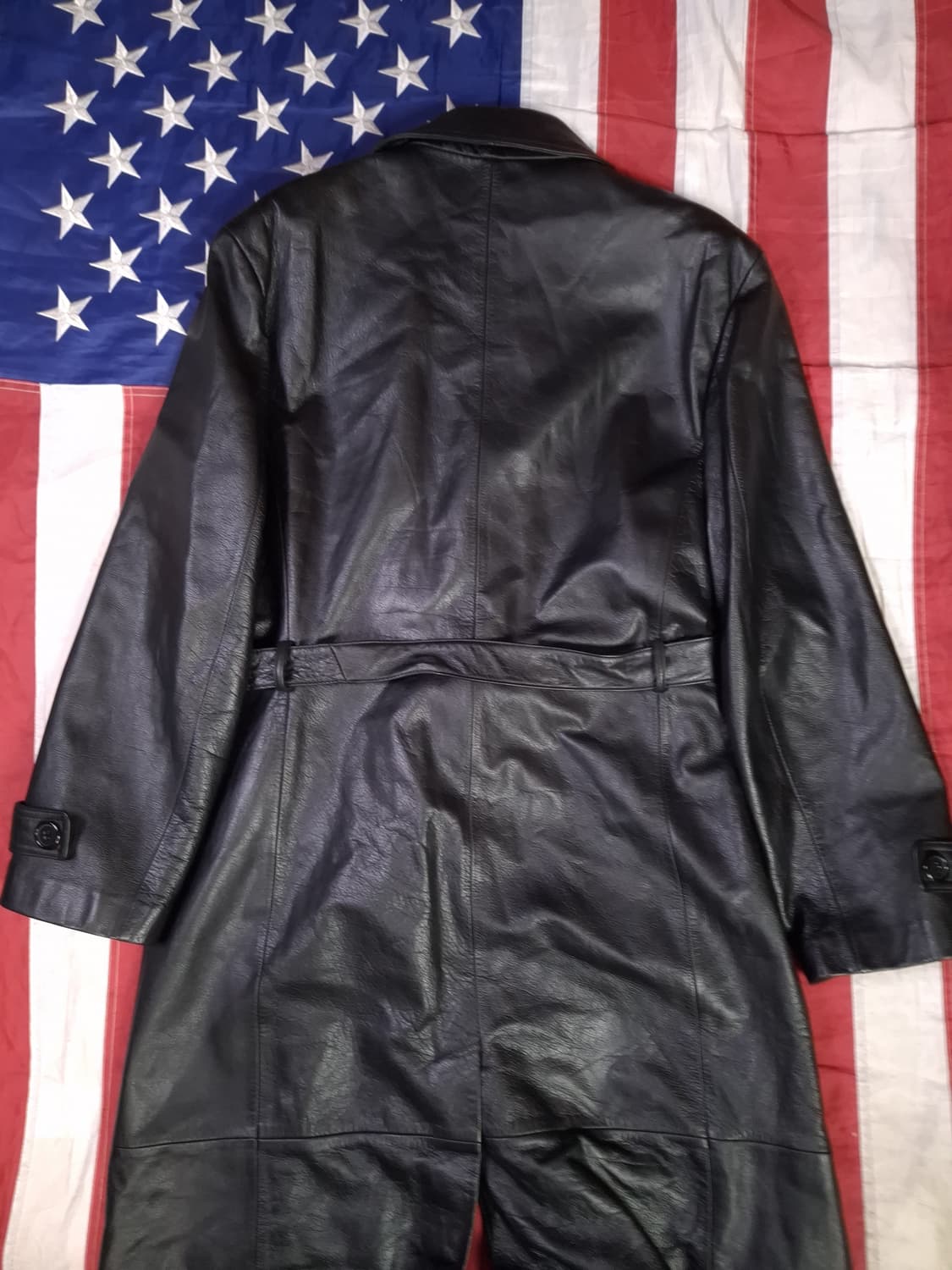 90's 새제품 국내산 리얼레더 싱글 바바리 트렌치코트 상품이미지8