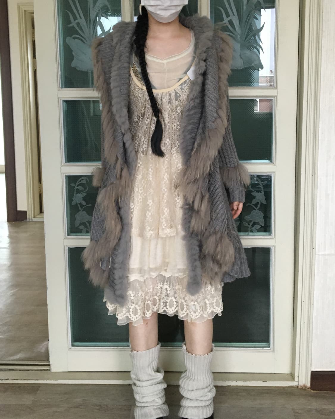 rabbit Fur trimming knit ruffle cardigan 상품이미지6