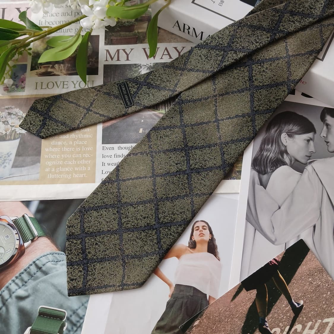 조르지오아르마니 실크 다크그린 체크 넥타이 10cm A+등급 A19085 상품이미지4