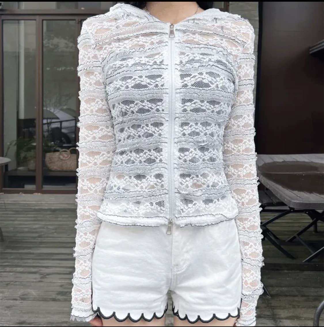 시스루 레이스 롱슬리브 후드집업 상품이미지1