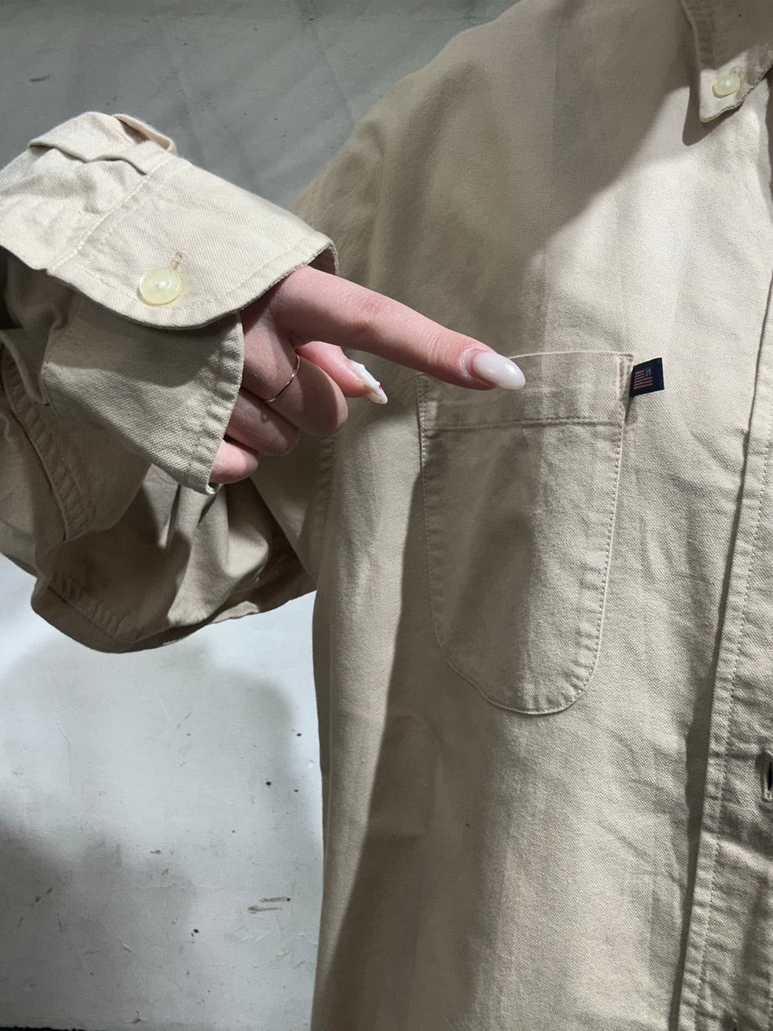 90s 폴로 베이지 솔리드 셔츠 L 상품이미지4