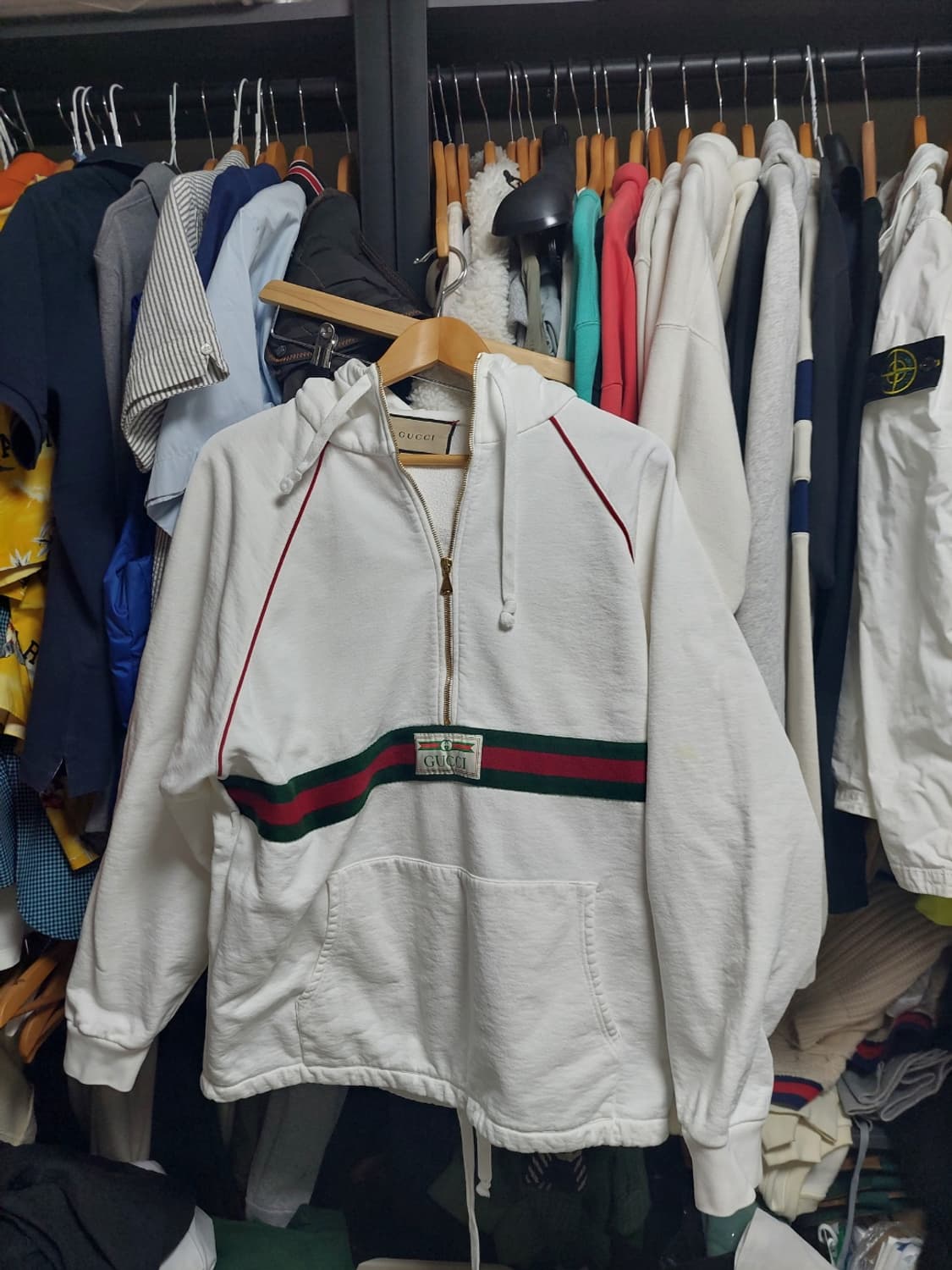 구찌 삼선 화이트 아노락 후드 스웻 m 오버핏 백화점판 상품이미지1