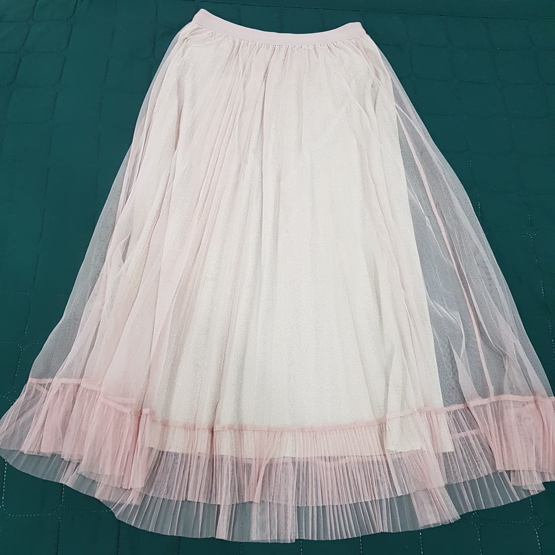 허리밴딩 플리츠 샤 롱 스커트 (블루, 핑크) 상품이미지6