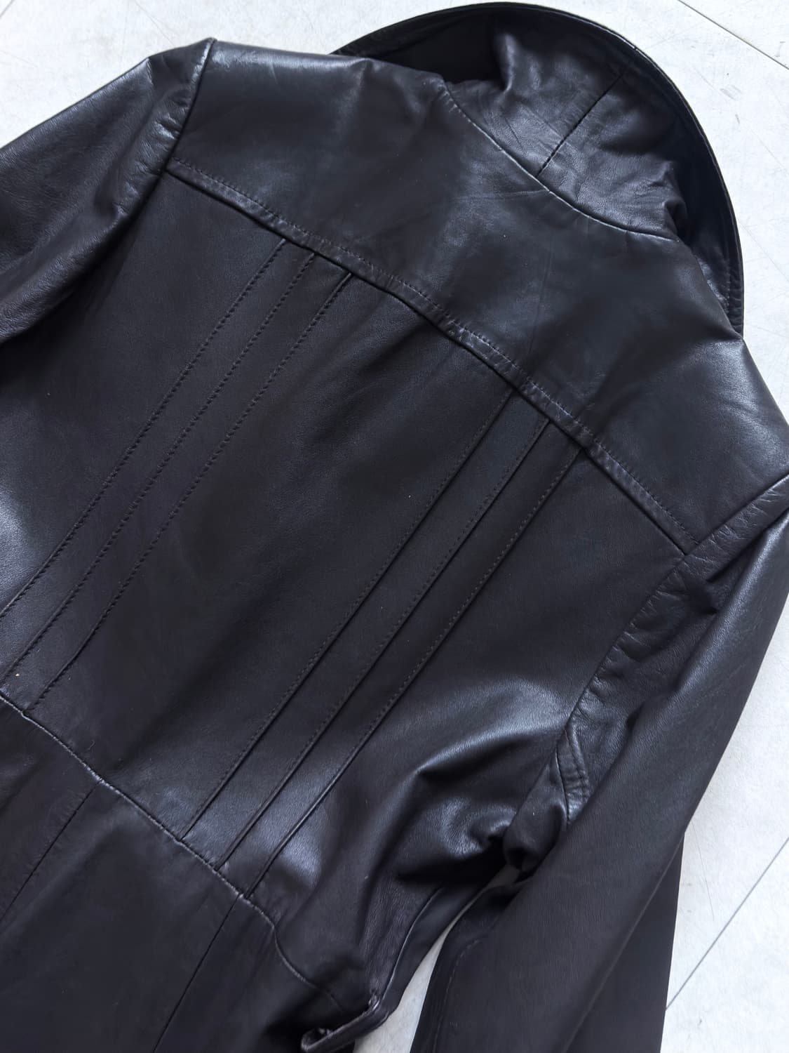 Vintage : Wide Lapel Black Leather Maxi 상품이미지7