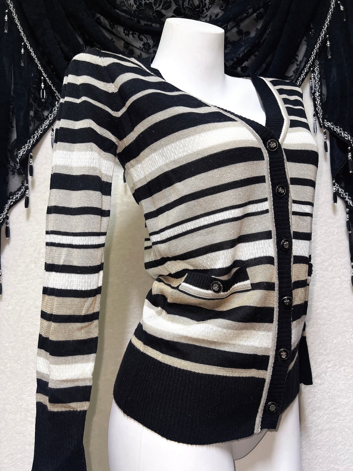 세실맥비 오네갸루 라떼 로맨틱 로걀 스트라이프 니트 가디건 너드 핀터 상품이미지2