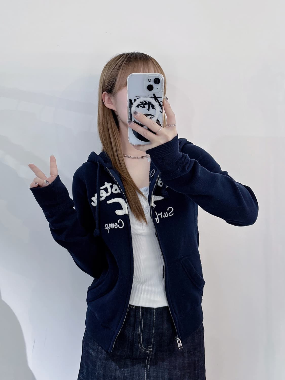 홀리스터 네이비 빅로고 후드집업 상품이미지3