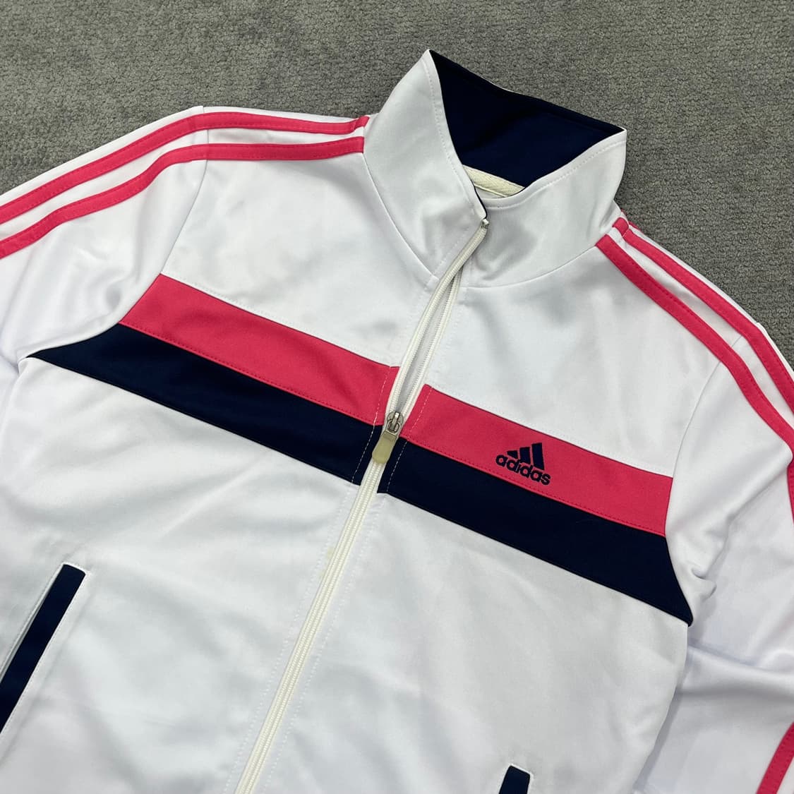 90 아디다스 화이트/핑크 삼선 트랙탑 상품이미지2