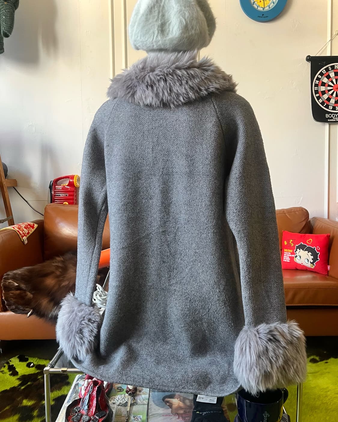 Md'm Silver Fur Trimming Knit Jacket 상품이미지3