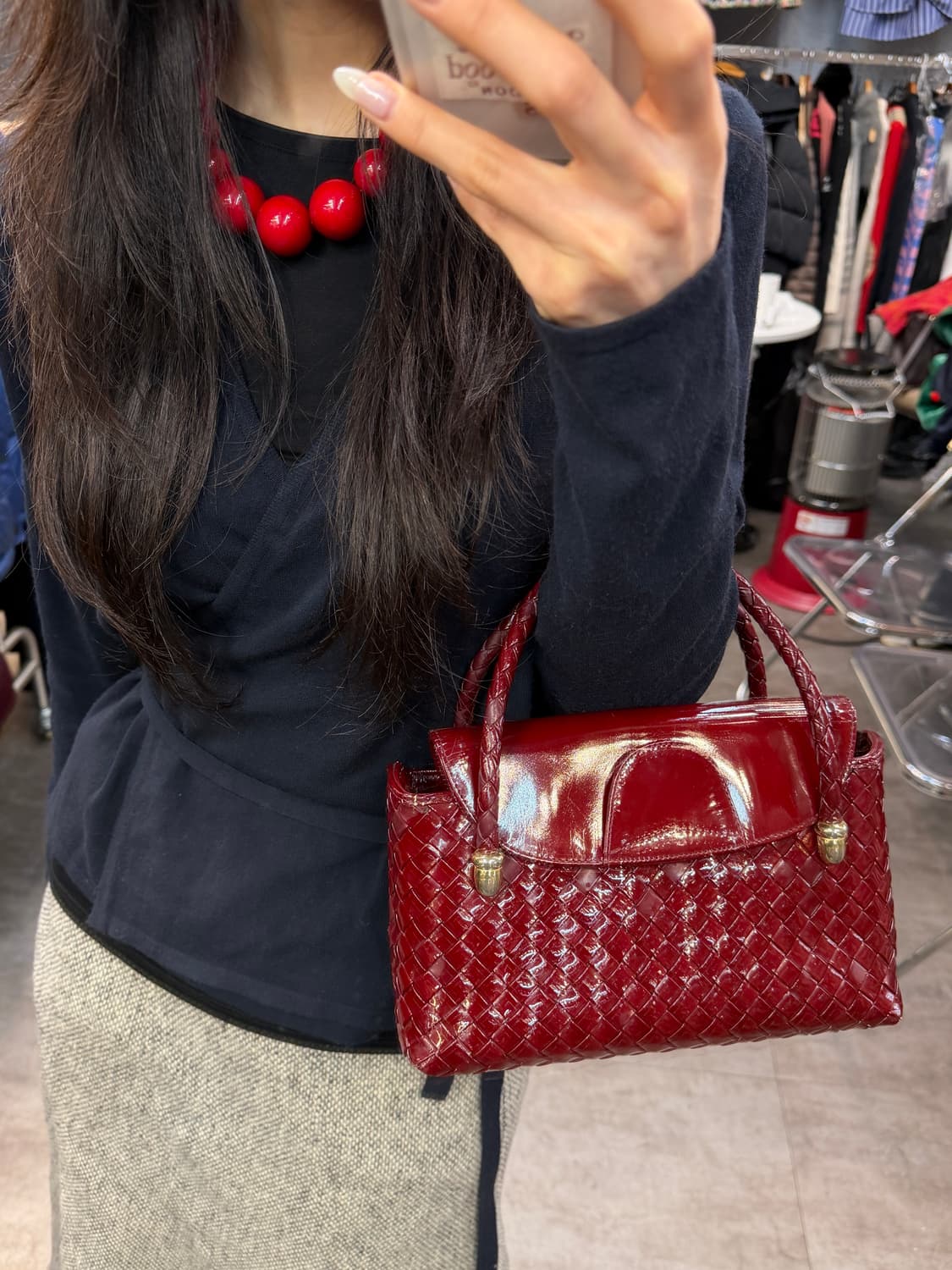 보테가베네타 빈티지 인트레치아토 페이턴트 탑 핸들 상품이미지3