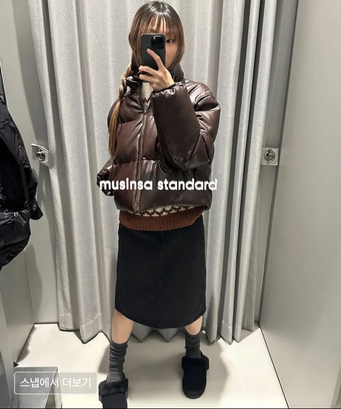 (새상품/s) 우먼즈 신세틱 레더 푸퍼 숏패딩 브라운 상품이미지8