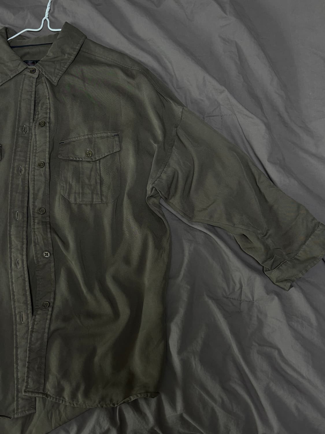 빈티지 카키 브라운 7부 셔츠 모리걸 하구미 상품이미지4