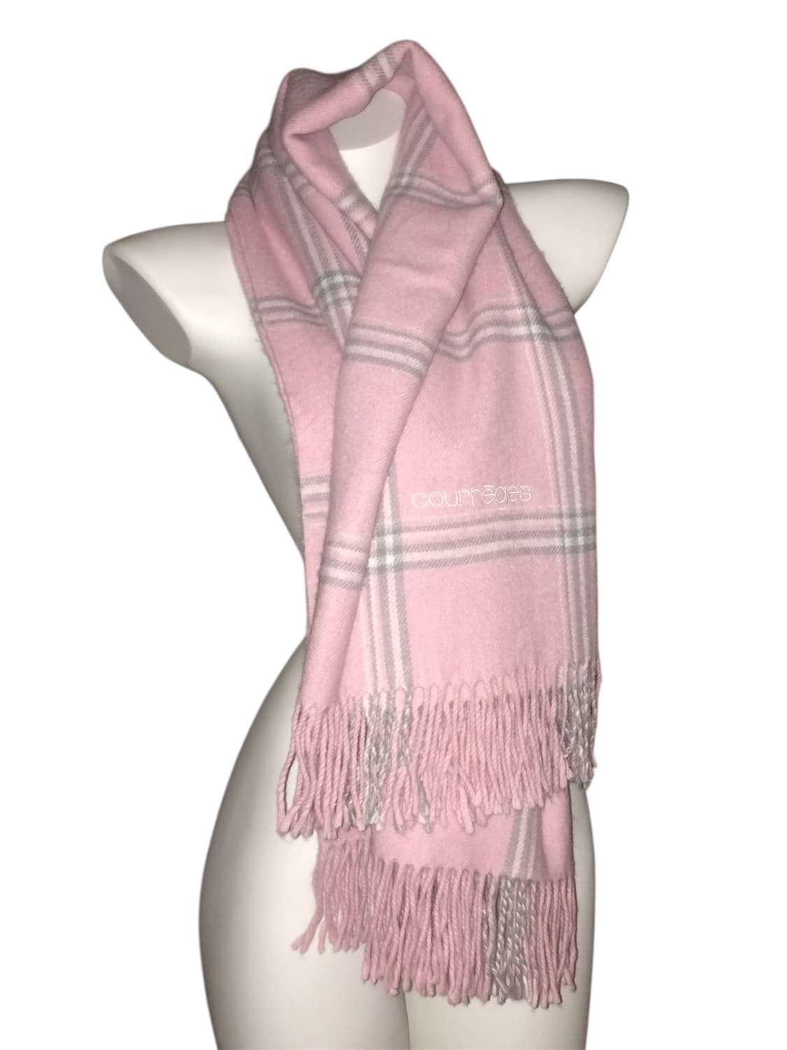 Courreges 꾸레쥬 핑크 체크 캐시미어 머플러 목도리 y2k 상품이미지1