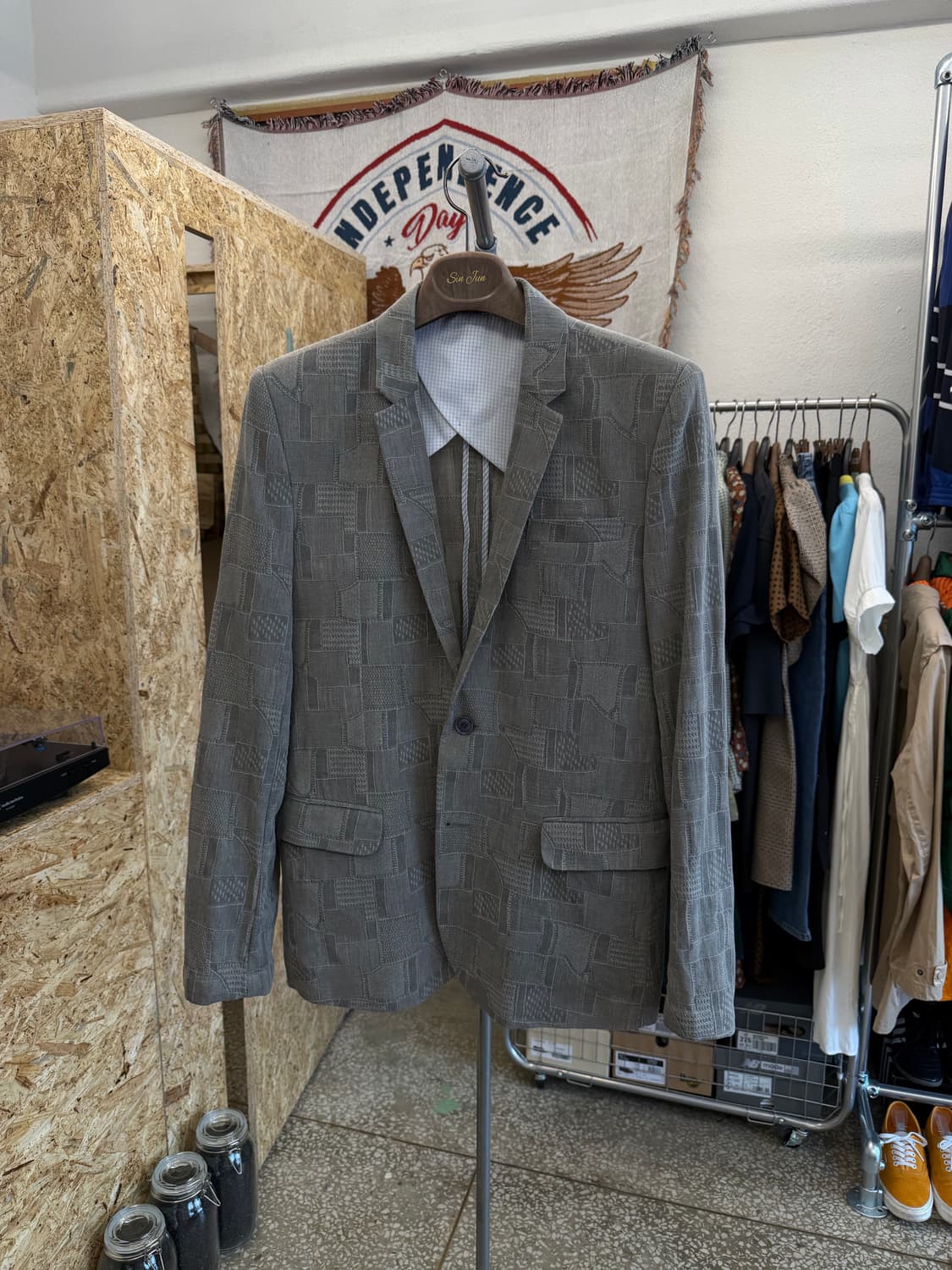 빈티지 패치워크 자켓 하프팬츠 셋업 상품이미지2