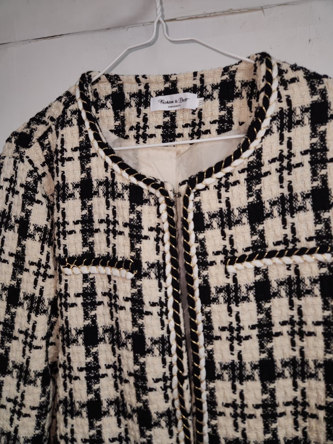 트위드 체크 자켓 아이보리 블랙XXL 상품이미지3