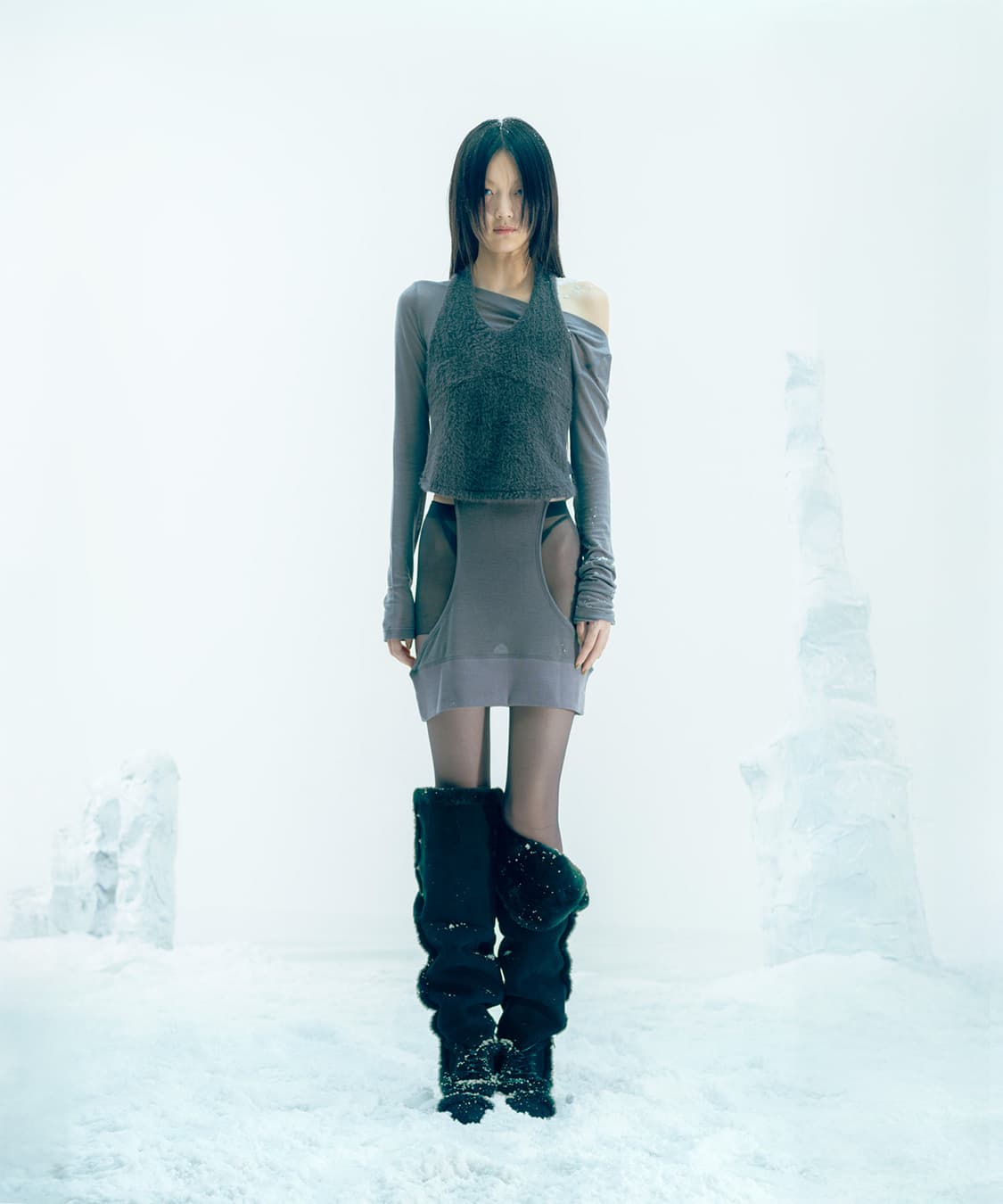 OJOS Asym Shearling Wedge Boot black 250 상품이미지5