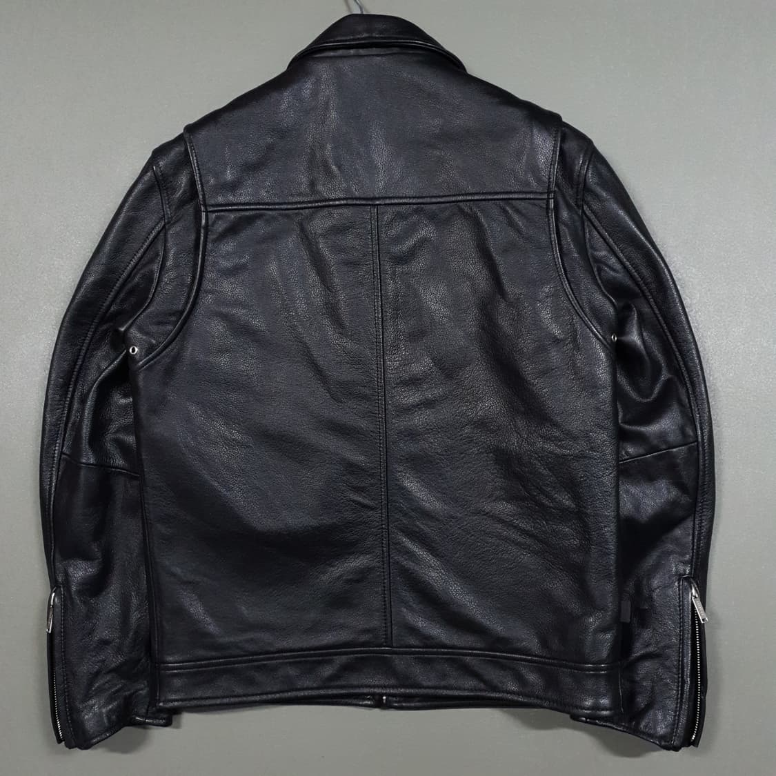 M (95) 에이징씨씨씨 카우하이드 블랙 리얼 소가죽 레더 싱글 자켓 상품이미지8