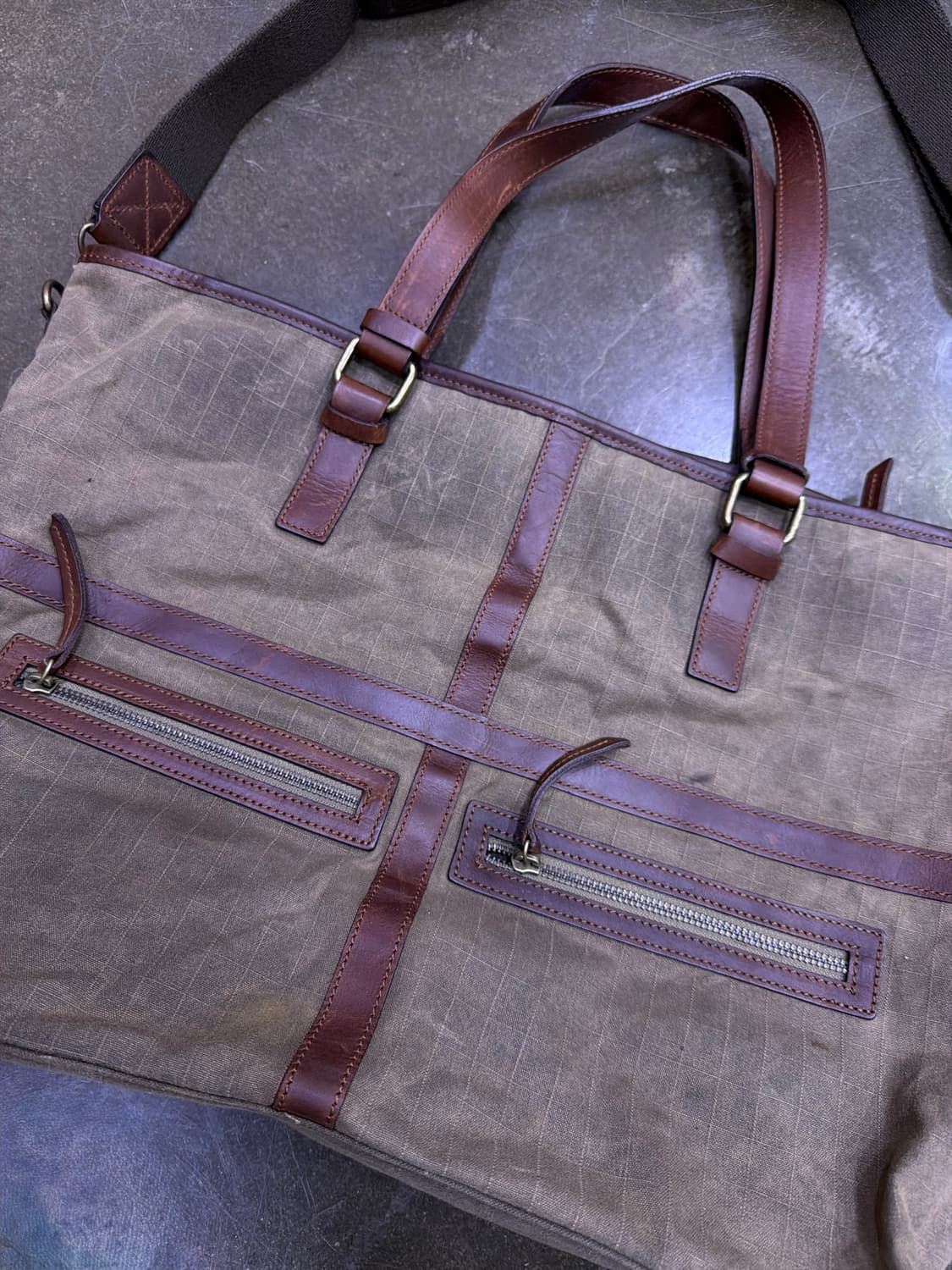 빌포드 캔버스 가죽 왁스 워싱 메이 빈티지 토트백 다크오크 상품이미지4