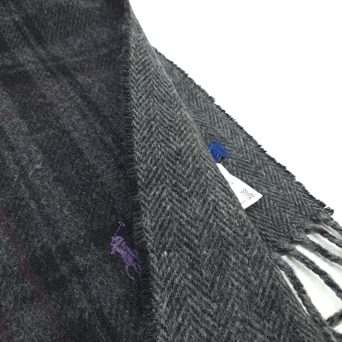 MX175 폴로 랄프로렌 그레이 체크 헤링본 울 양면 목도리 머플러 상품이미지4