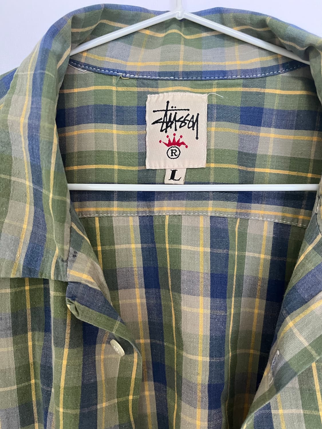 90s stussy 그린 플레이드 루프 칼라 셔츠 상품이미지3