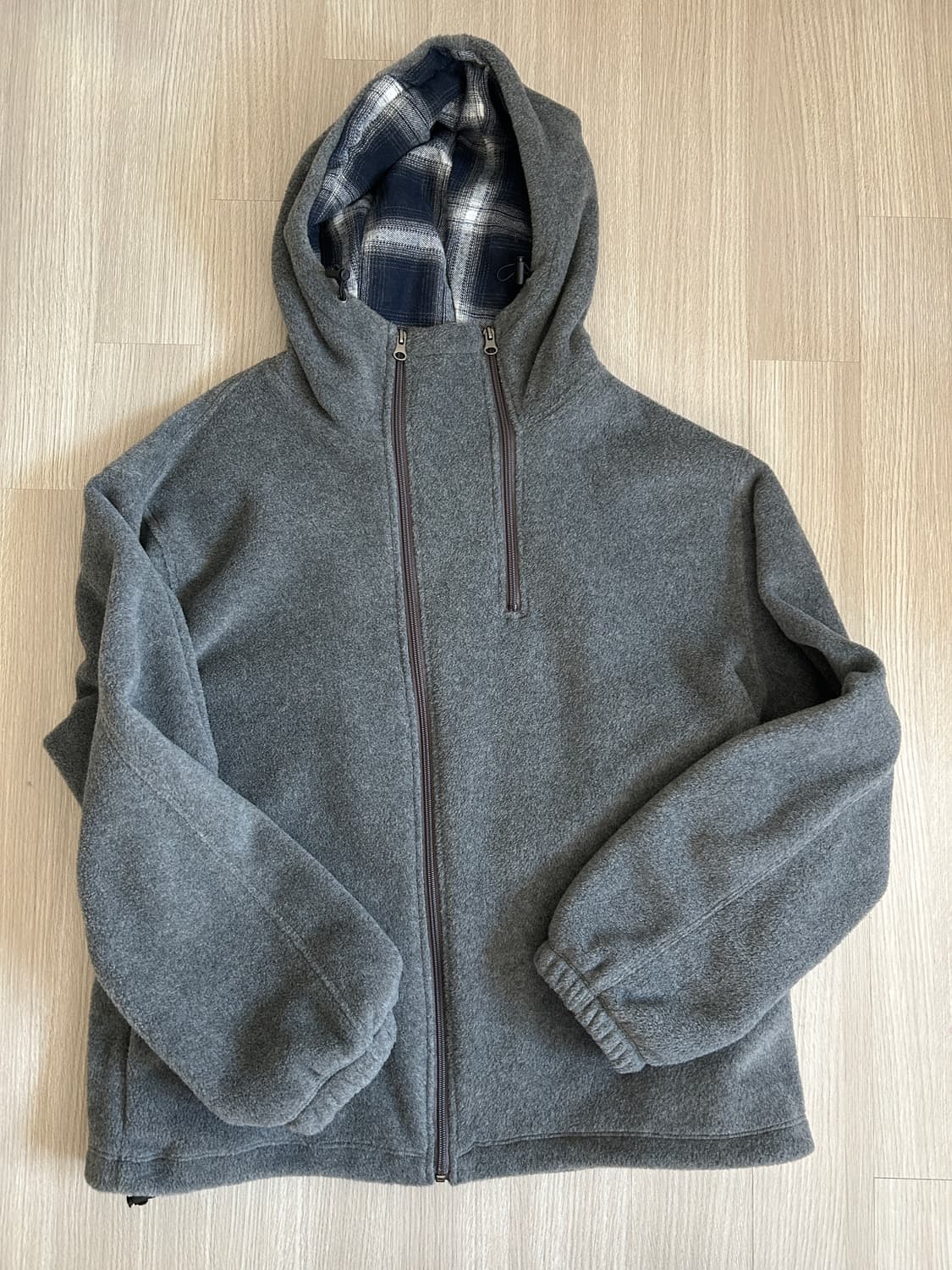 예잇 unisex 배색 체크 후드 후리스 집업 상품이미지3