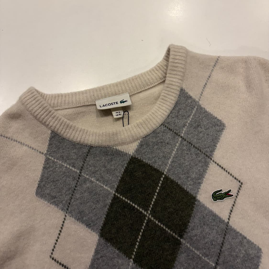 [XL] 라코스테 울 캐시미어 아가일 패턴 니트 베이지 D261 상품이미지3