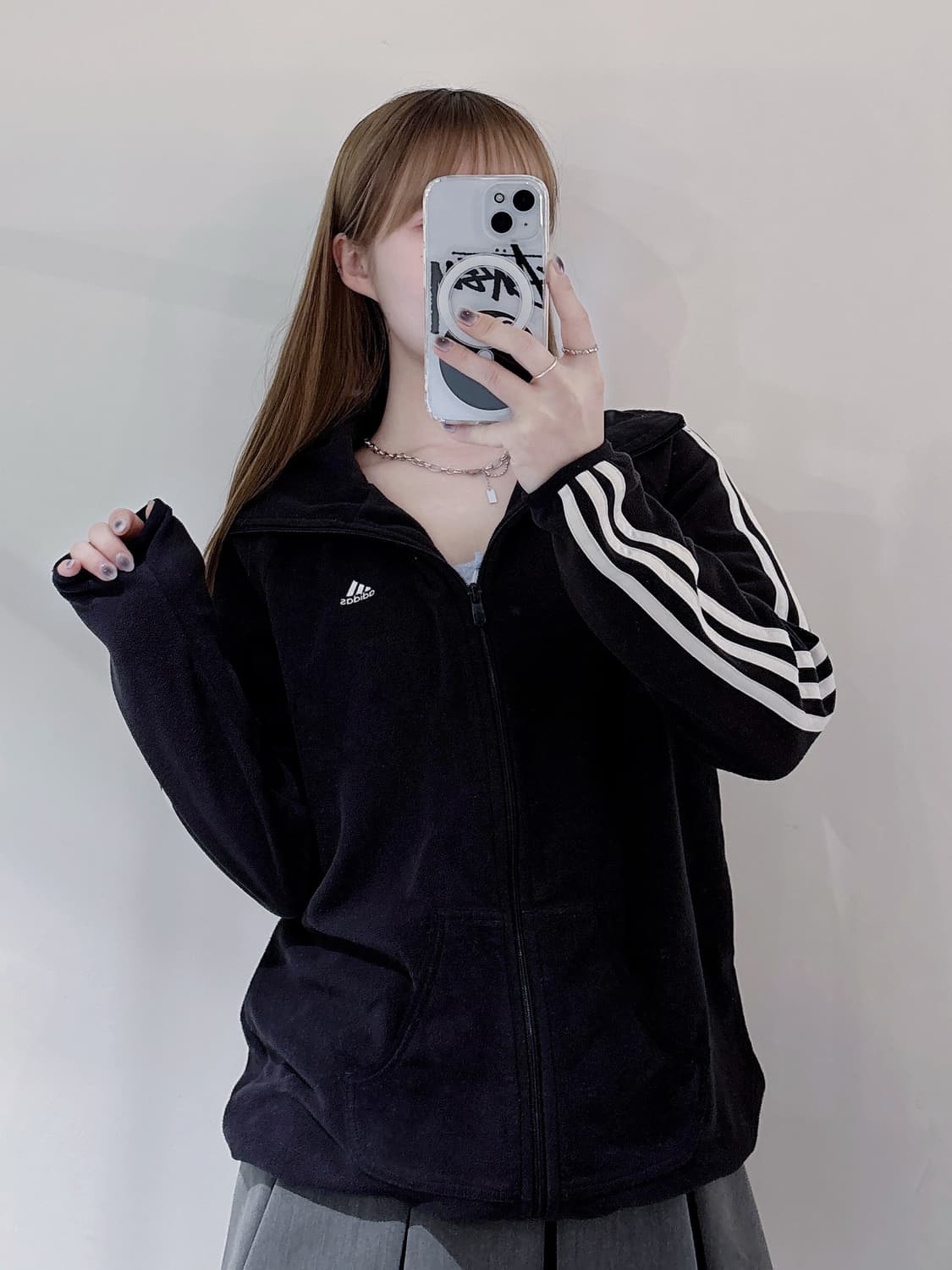 아디다스 블랙 삼선 플리스 집업 상품이미지1