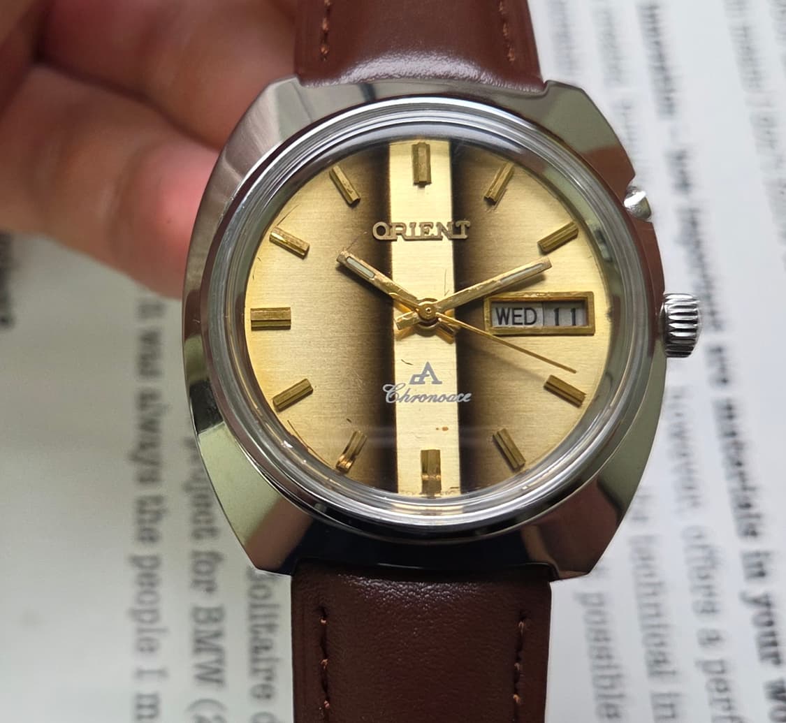 레어] 빈티지 오리엔트 크로노에이스 브라운 타이거아이 점보 수동 메커니컬 상품이미지10