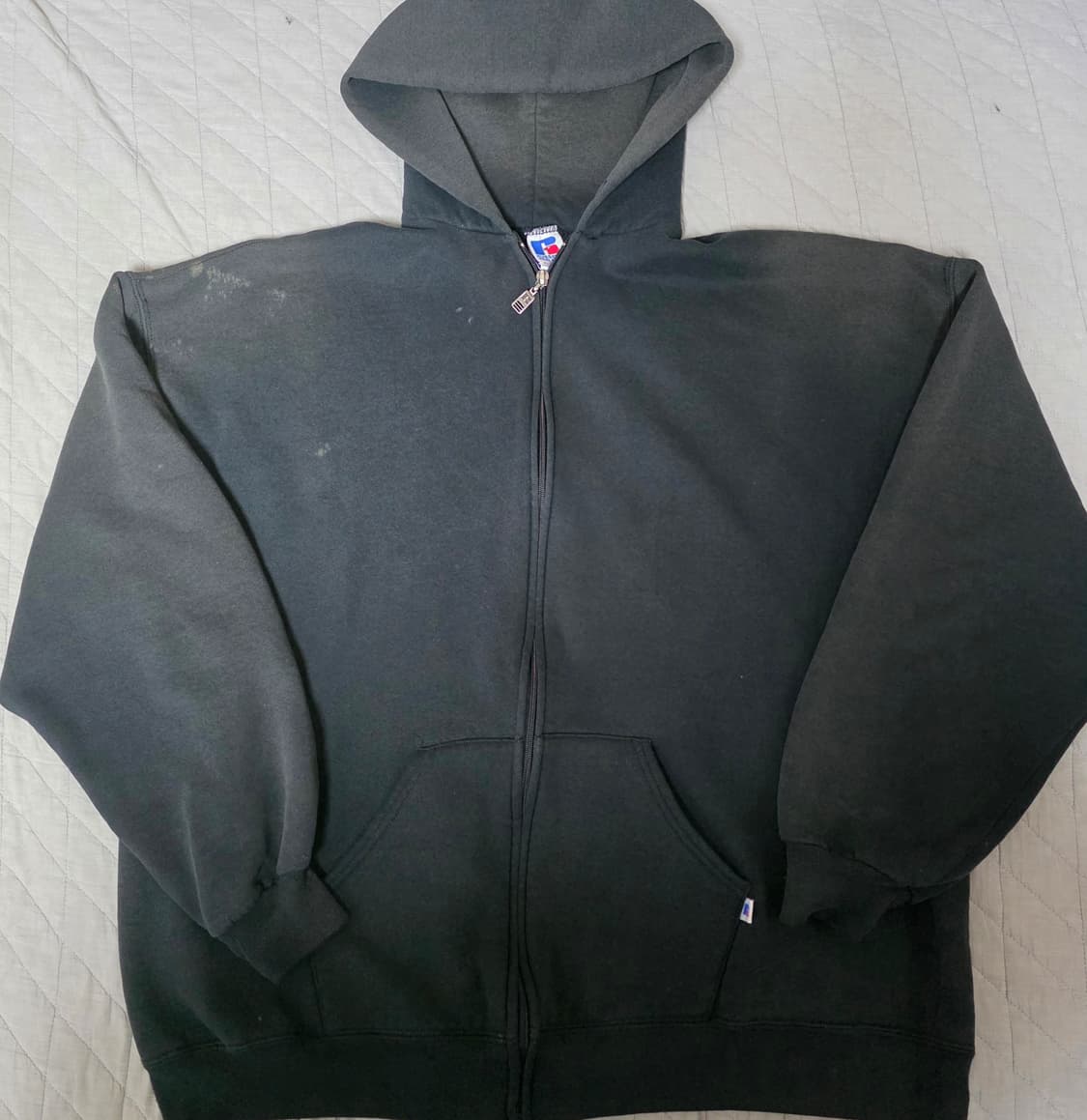[XXL] 90s 빈티지 러셀 애슬레틱 후드집업 블랙 페이드&트래쉬드 상품이미지1