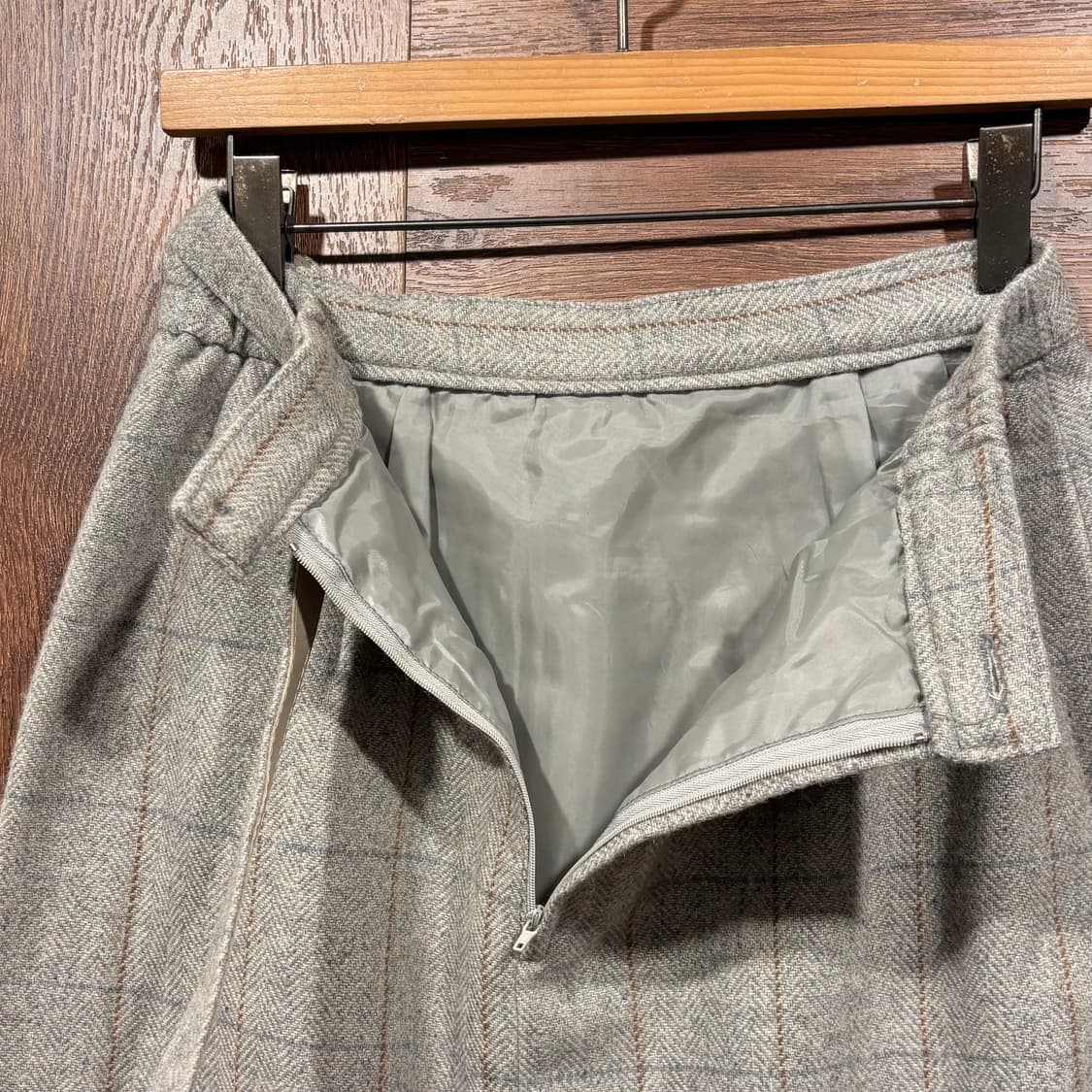 일본 빈티지 그레이 체크 벨티드 울 미디 스커트 상품이미지8