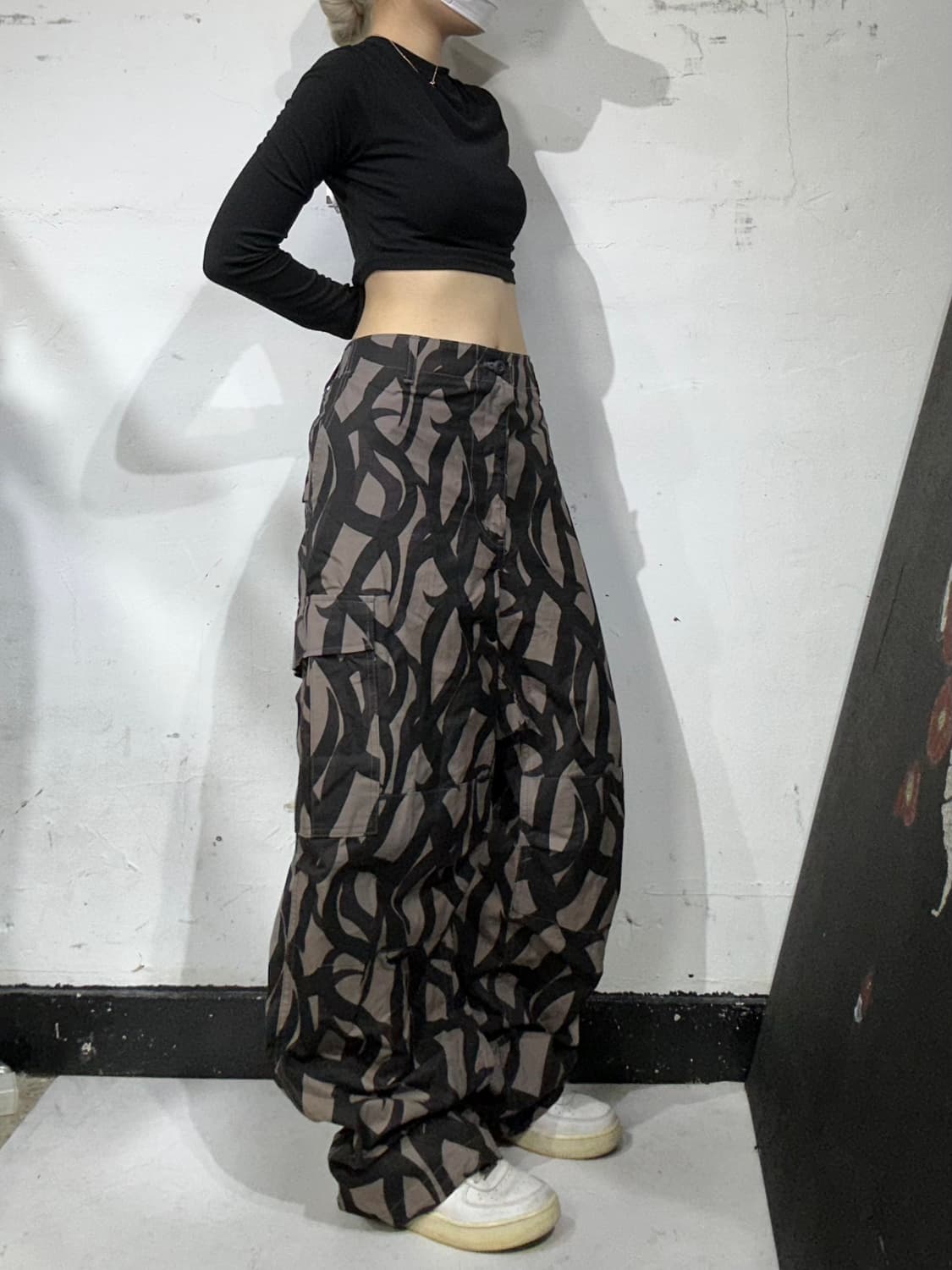 일본 빈티지 베이지 밀리터리 카모 트라이벌 테라 카고 와이드 팬츠 XL 상품이미지1