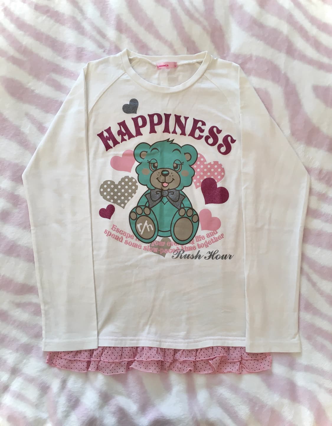 민트베어 도트하트 글리터 레터링 헤이세이 조지후쿠 팝갸루 롱슬리브 티셔츠 상품이미지3