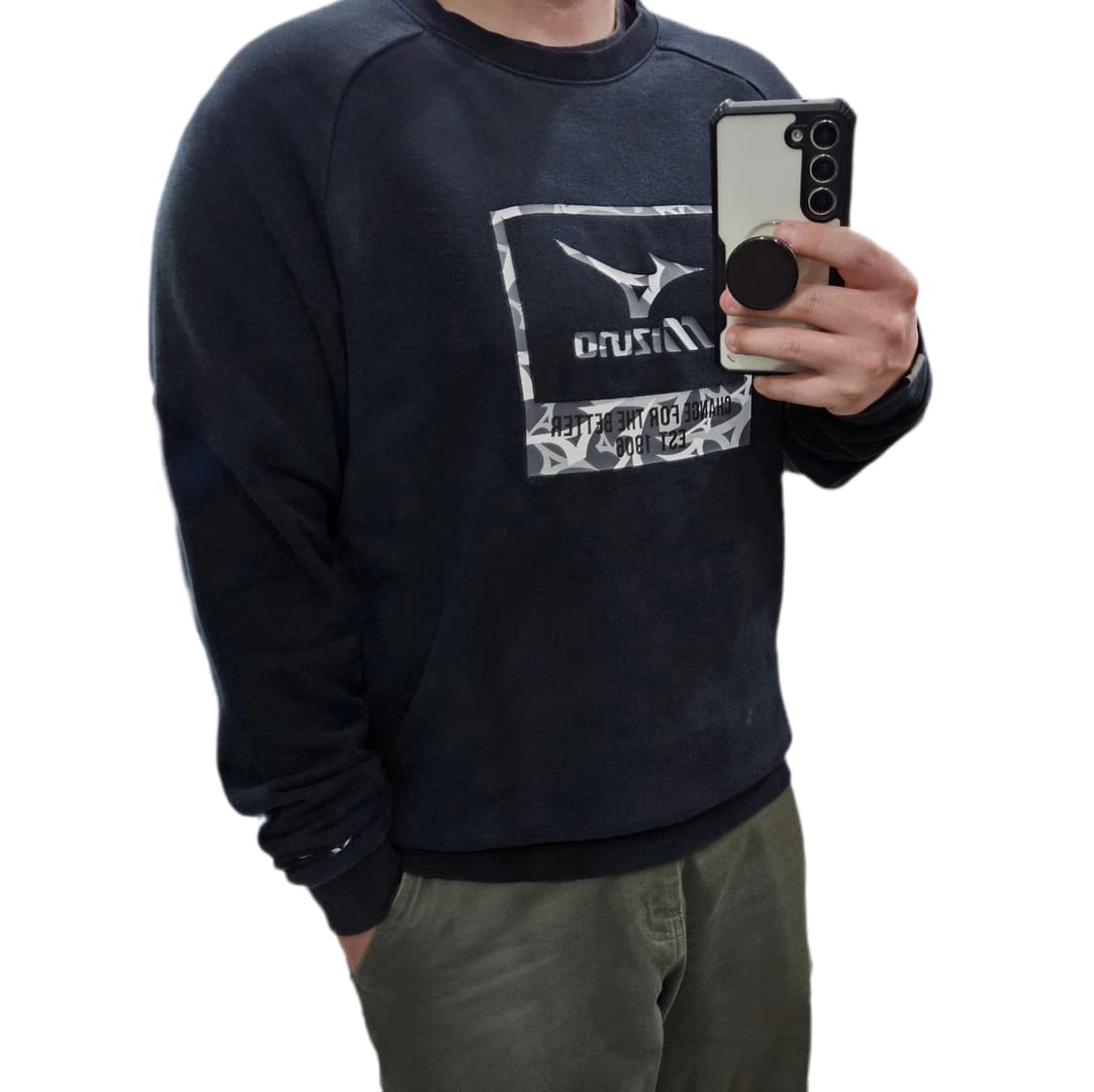 L 100 미즈노 카모 로고 맨투맨 블랙 상품이미지1