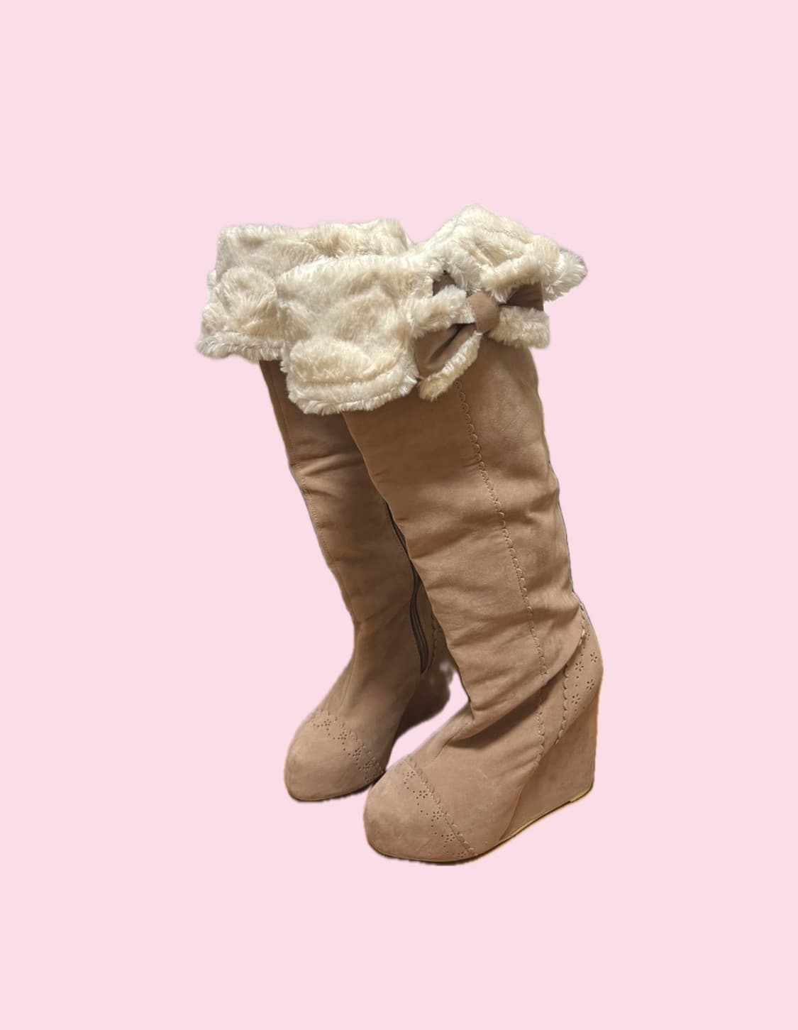  ((교/판)) LIZLISA 리즈리사 라떼 브라운 리본 퍼 롱부츠 상품이미지2