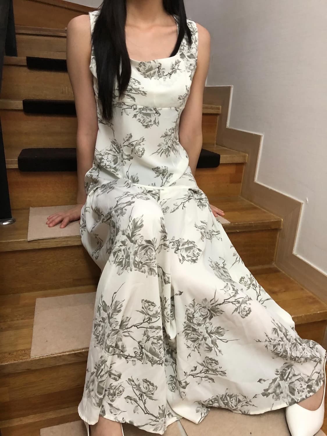 빈티지 화이트 플라워 롱 원피스 상품이미지4