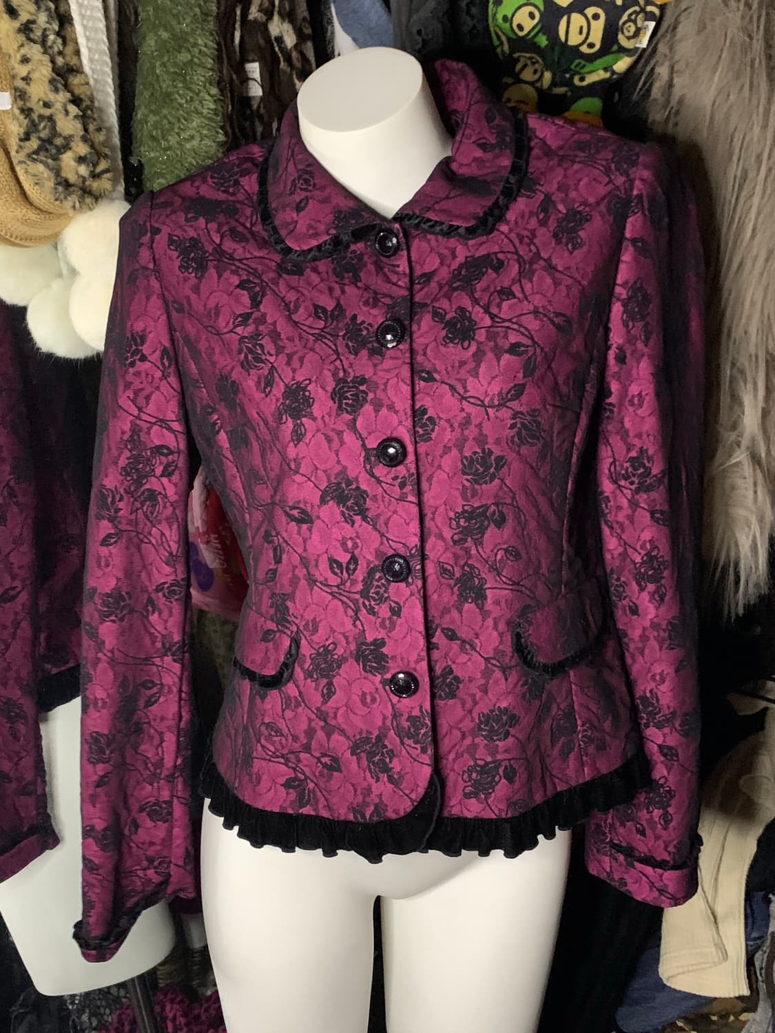 고스 펑크 엔틱 벨벳 로즈 블레이저 상품이미지1