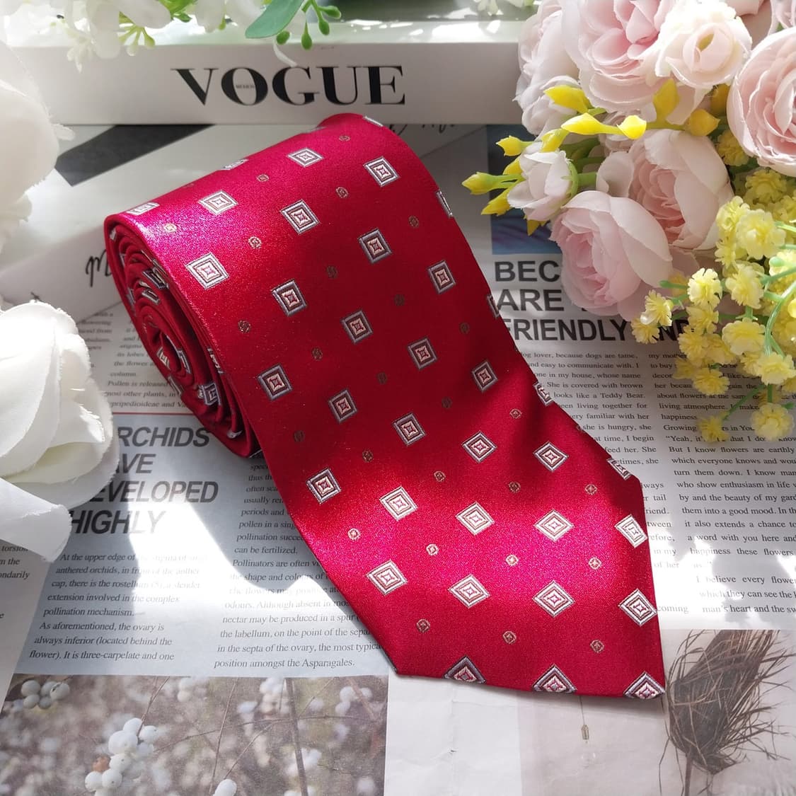 휴고보스 실크 레드 기하 패턴 넥타이 8.8cm A+등급 K2384
 상품이미지3