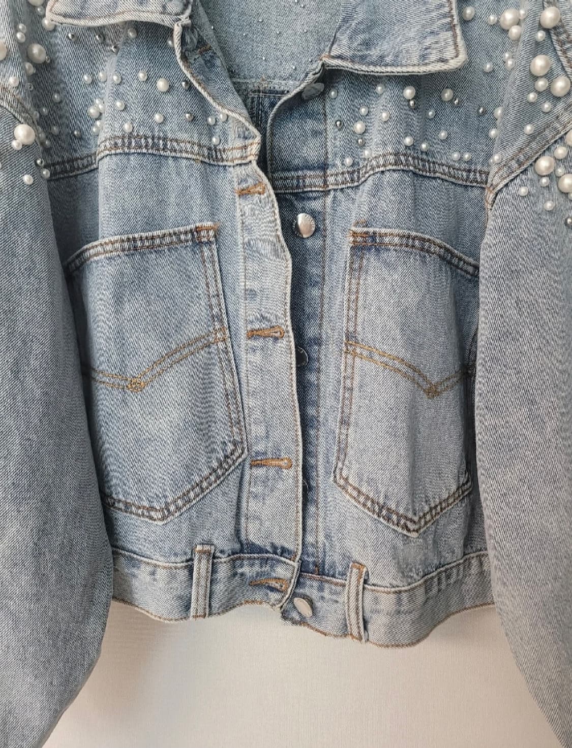 새상품  진주 장식 크롭 데님자켓 상품이미지5