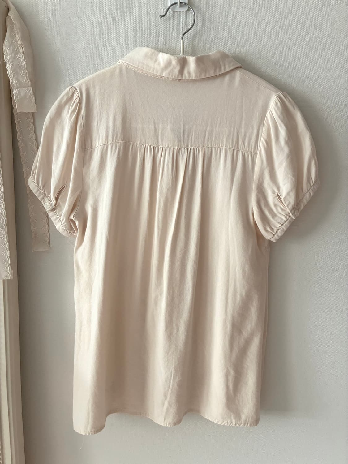 일본 빈티지 아이보리 홍콩 블라우스 둥근 카라 블라우스 반팔  상품이미지2