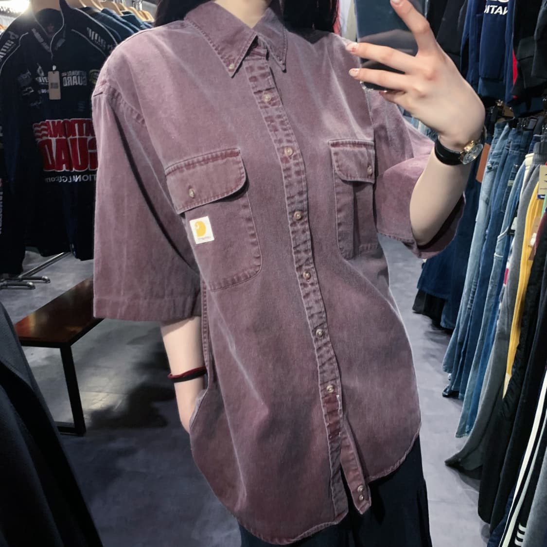 [IM] Carhartt 칼하트 데님 반팔 셔츠 레드 브라운 상품이미지4