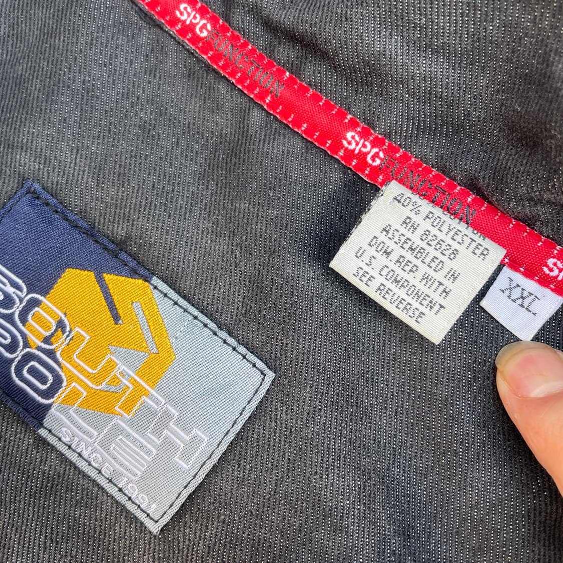 90s 사우스폴 올드스쿨 힙합 스케이터 블랙 스티치 흑청 데님 자켓 XL 상품이미지5