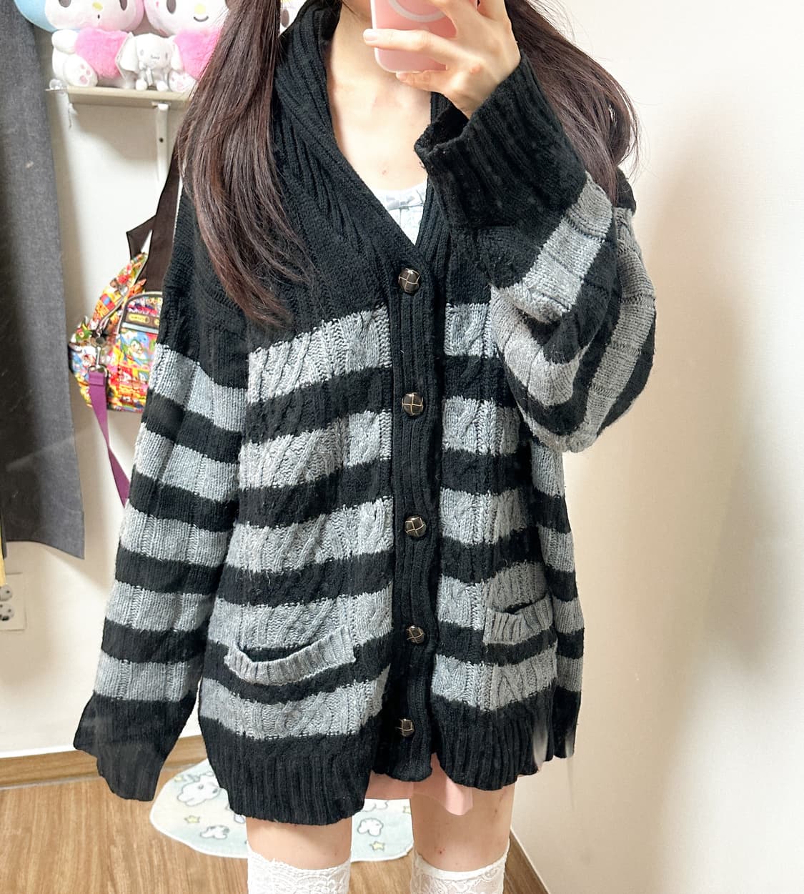 빈티지 스트라이프 니트 가디건 히메갸루 로걀 모리걸 공겜여주 긱시크 고딕 상품이미지1
