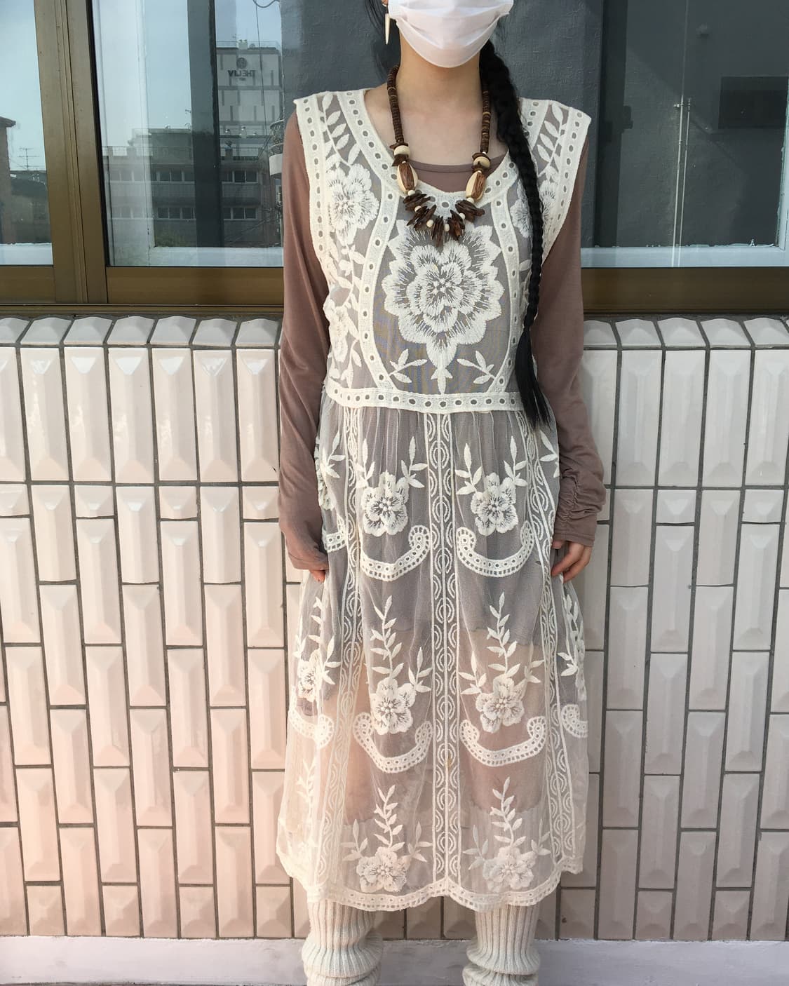 Ornament pattern point lace sleeveless o 상품이미지1