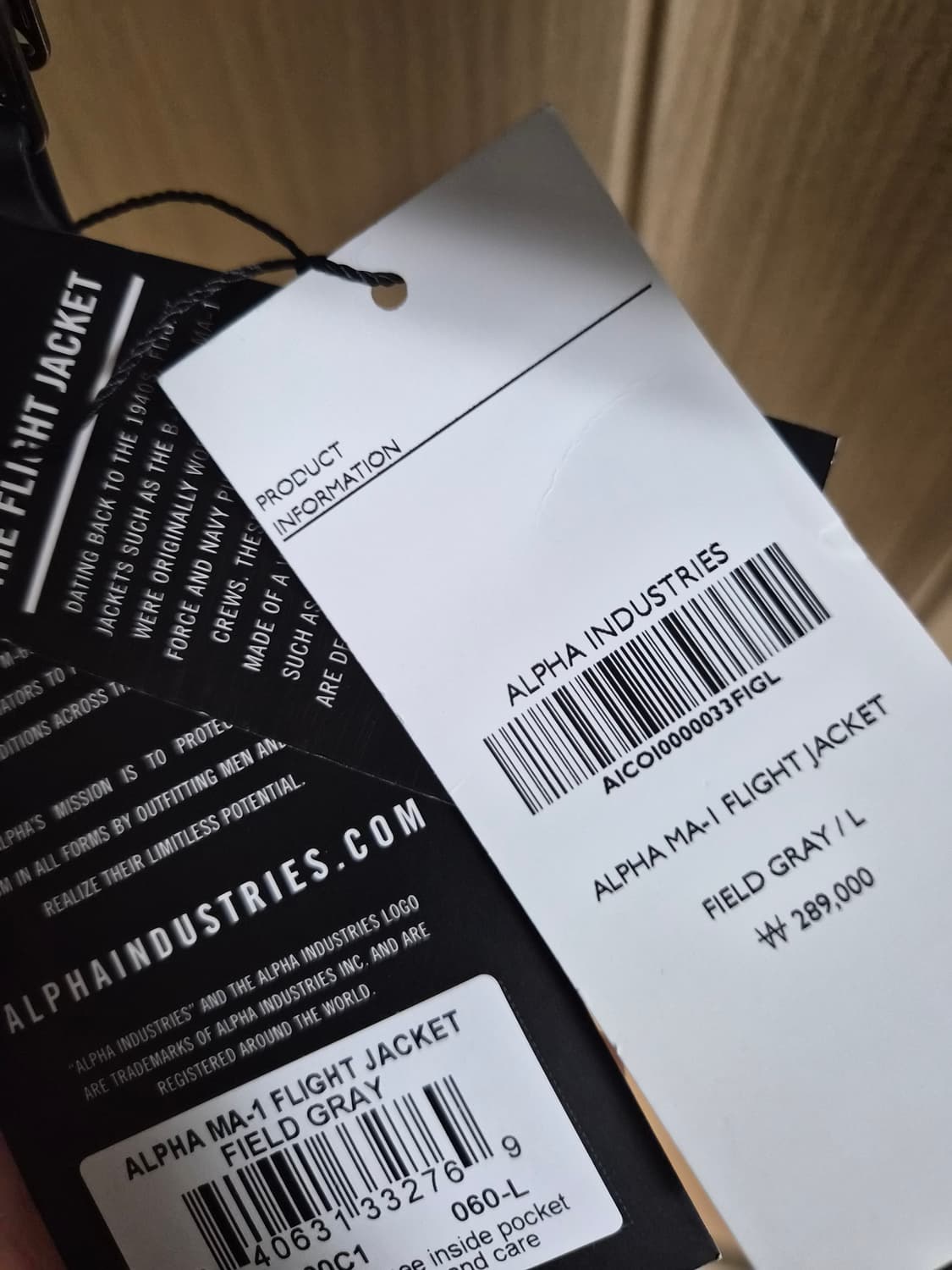 알파인더스트리 ma-1 필드그레이 L 새상품 판매 상품이미지2